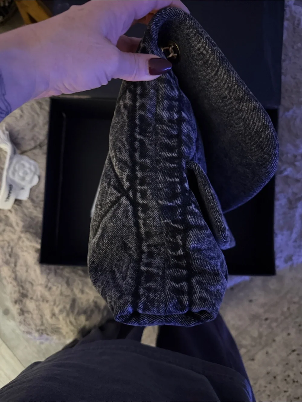 CHANEL Maxi flap Quilted Shoulder Bag in black denim‼️Read Description ‼️